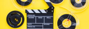 Film reels clapboard